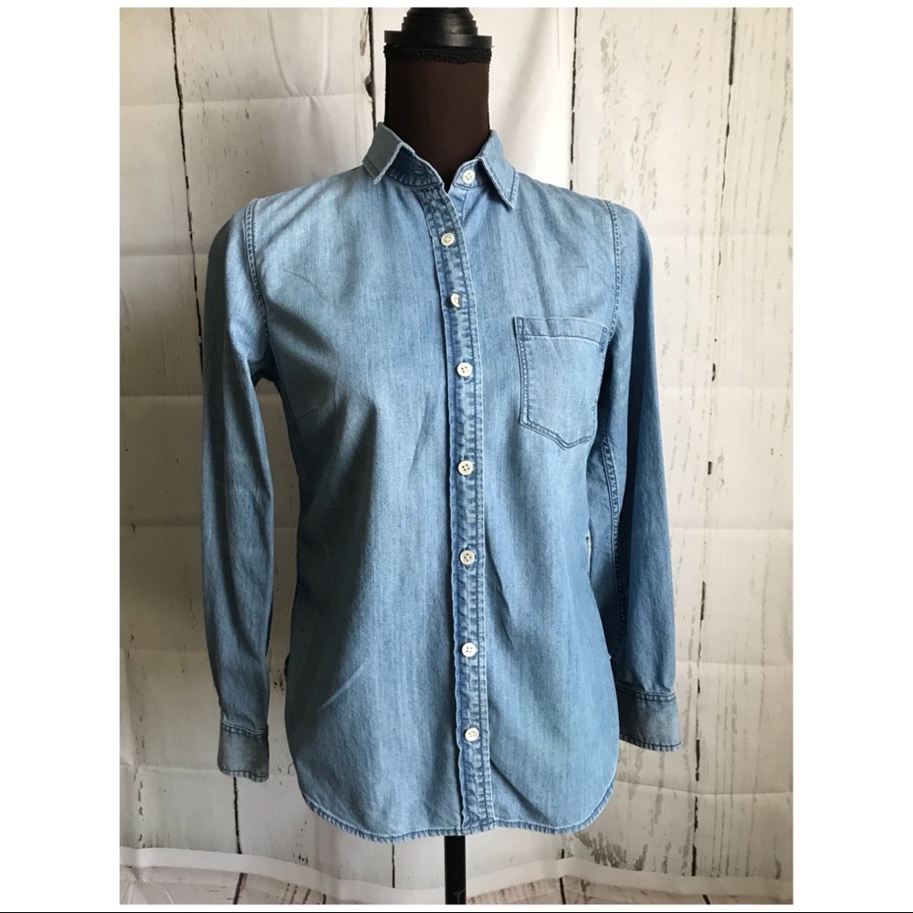 J CREW jean denim long sleeve button down shirt